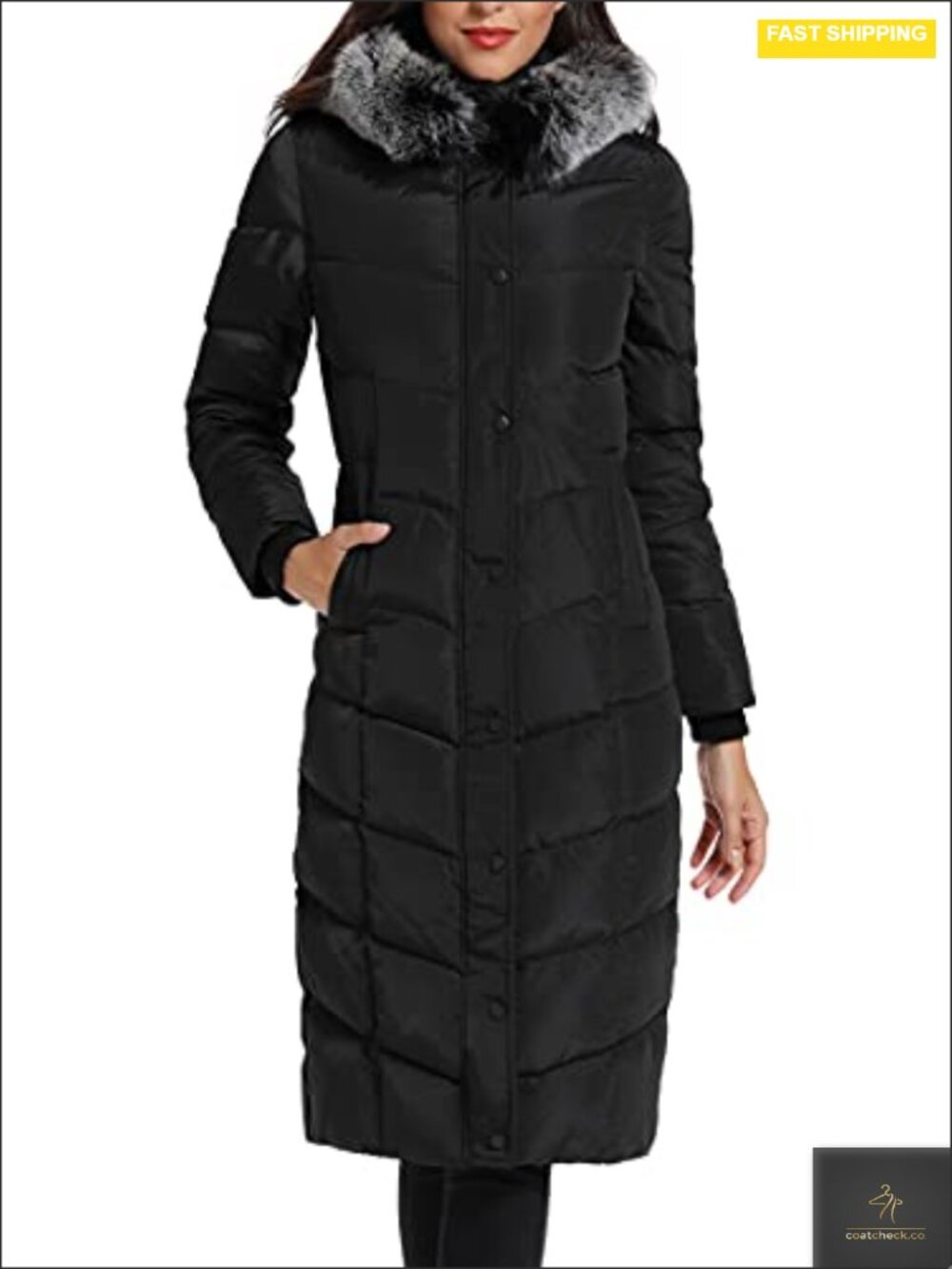 Women's Long Down Coat with Detachable Fur Hood Maxi Puffer Jacket
